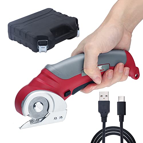 Cordless Electric Scissors, 4V Electric Multi-Cutter with Storage Box, 2000 mAh Rotary Cutter with Self-sharpening Blade for Fabric Cloth Carpet Leather Felt