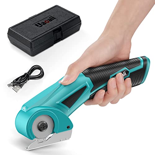 Cordless Electric Scissors Upgraded, Uaoaii 4V Electric Cardboard Box Cutter w/Safety Lock & LED Light, Rechargeable Fabric Cutter Power Rotary Cutters for Carpet Leather Felt, Effortless
