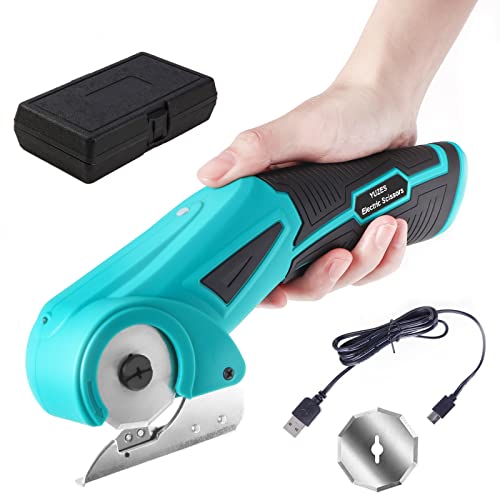 YUZES 4V Li-ion Cutter Shears Zip Snip MAX Rotary Cordless Electric Scissors with a Replacement Blade for Cutting Carpet,Cardboard and Leather USB Rechargeable Gifts for Mom Grandma Wife(Blue)