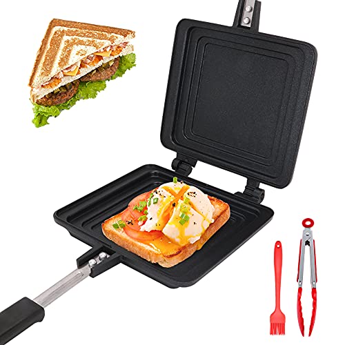 Double Sided Frying Pan, Grilled Cheese Maker Nonstick Sandwich Maker Flip Grill Pan For Breakfast Toast Panini Waffle, Aluminum Alloy Cookware