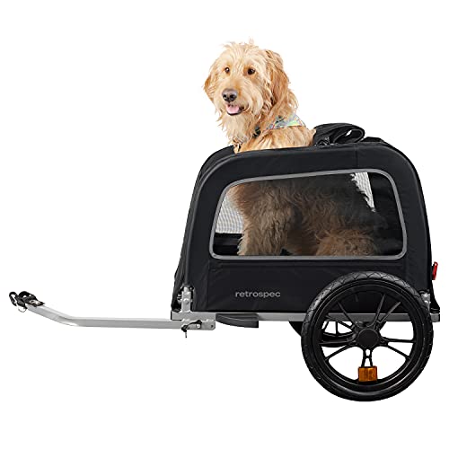 Retrospec Rover Hauler Pet Bike Trailer - Small & Medium Sized Dogs Bicycle Carrier - Foldable Frame with 16 Inch Wheels - Non-Slip Floor & Internal Leash - Black, One Size