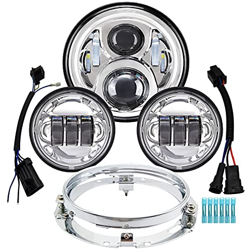 AlyoNed 7 inch Motorcycle LED Headlight 4.5" Fog Passing Lights DOT Kit Compatible with Harley Davidson Fat Boy Street Glide Heritage Softail Road King Switchback Electra Glide Ultra Classic Chrome