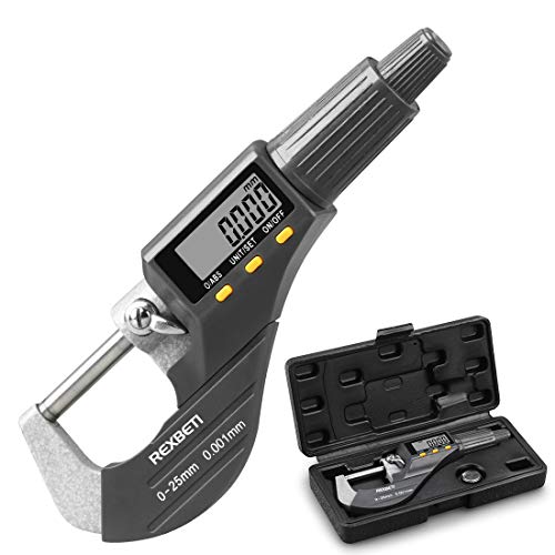 Digital Micrometer, Professional Inch/Metric Thickness Measuring Tools 0.00005"/0.001 mm Resolution Thickness Gauge, Protective Case with Extra Battery