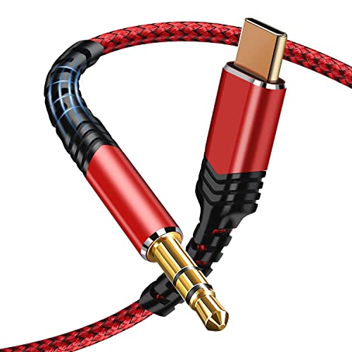 Twinkk Samsung Galaxy S22 Aux Cord, Premium Nylon Type C to 3.5mm Car Cord for iPad Pro 2018 Google Pixel 6/5/4/4XL/3/3 XL, S22/S22+/S21/S21+/Note 20 Ultra/Note 10+, OnePlus 6T/7/7T, Red (TK-66)