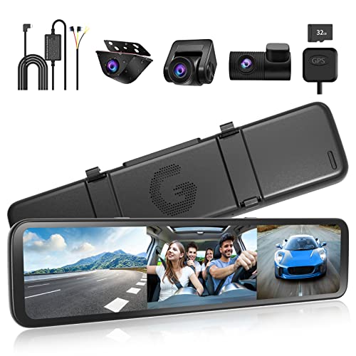 [G880+Hardwire Kit ] WOLFBOX 3 Channel Mirror Dash Cam, 12" IPS Touch Screen Rear View Mirror Camera & Dedicated Hardwire Kit for G880