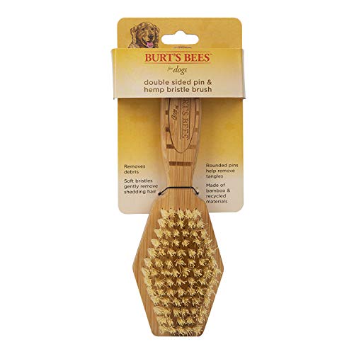 Burt's Bees for Dogs Double Sided Pin & Hemp Bristle Dog Brush | Best All-Purpose Dog Brush to Reduce Shedding | for Long & Short Haired Large Dogs, Bamboo
