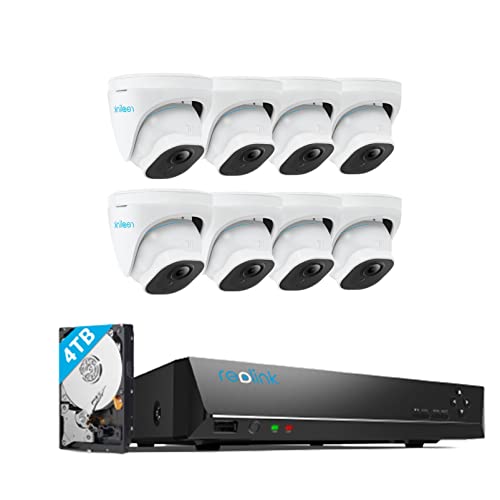 REOLINK 5MP PoE IP Cameras, 8 Specs RLC-520A Bundle with Reolink 16 Channel PoE NVR 4TB Hard Drive Installed,Outdoor IP Security Surveillance Cameras,100FT Night Vision,Human/Vehicle Detection