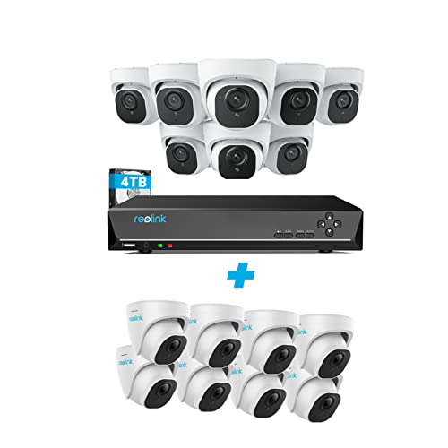 Reolink 4K PoE Business Security Camera System Commercial Bundle, 16 Channel 16 Camera IP 8MP Outdoor Person/Vehicle Detection, a 16CH NVR Pre-Installed with 4TB HDD(Include 8 x 18M Cat5 Cable)