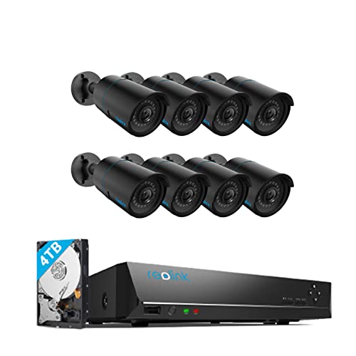 REOLINK 8 Specs RLC-510A-Black Bundle with Reolink 16 Channel PoE NVR 4TB Hard Drive Installed,Outdoor IP Security Camera System,100FT 5MP Night Vision,Human/Vehicle Detection