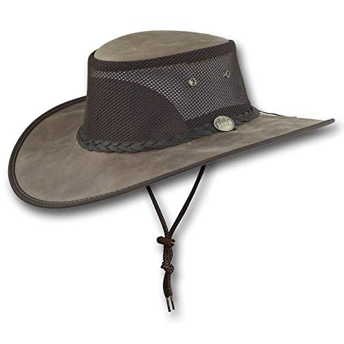 Barmah Hats Wide Brim Foldaway Bronco Cooler Leather Hat - Item 2080 (Driftwood, Large)