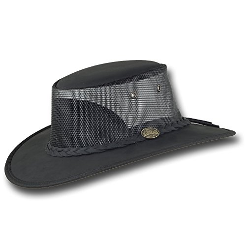 Barmah Hats Foldaway Bronco Cooler Leather Hat - Item 1062 (Large, Black)