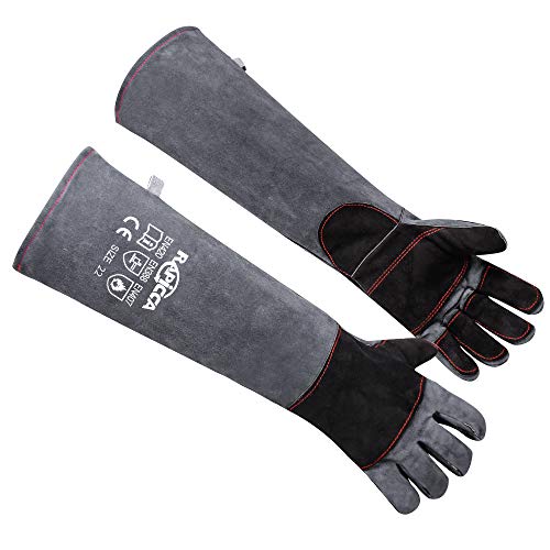 RAPICCA Animal Handling Gloves Bite Proof Kevlar Reinforced Leather Padding Dog,Cat Scratch,Bird Handling Falcon Gloves Grabbing,Reptile Squirrel Snake Bite 22in Grey-Black