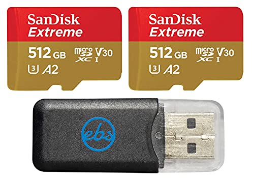 SanDisk Extreme (UHS-1 U3 / V30) A2 512GB (2 Pack) MicroSD Memory Card for GoPro Hero 10 Black Action Cam Hero10 SDXC (SDSQXA1-512G-GN6MN) Bundle with 1 Everything But Stromboli Micro SD Card Reader