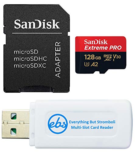 SanDisk Extreme Pro 128GB MicroSD Card for GoPro Hero 10 Black Camera Hero10 UHS-1 U3 / V30 A2 4K Class 10 (SDSQXCD-128G-GN6MA) Bundle with 1 Everything But Stromboli SDXC & Micro Memory Card Reader