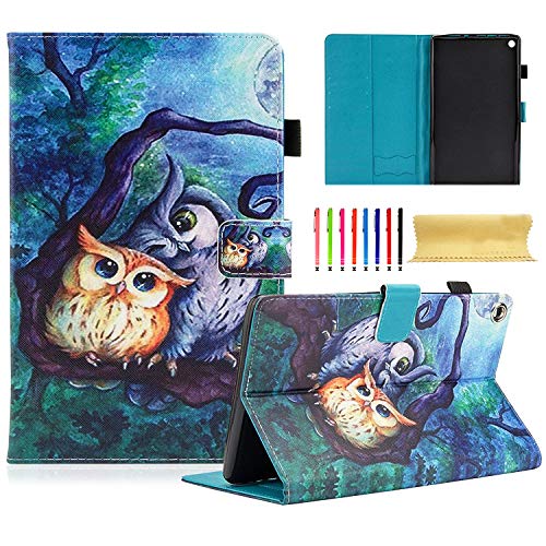 UUCOVERS Kindle Fire HD 8 Tablet 8 inch 2016/2017/2018 Case 8th/7th/6th Generation with Pencil Holder Card Slots Folio Stand [Auto Wake/Sleep] Smart PU Leather Magnetic Wallet Cover, Purple Owl Tree