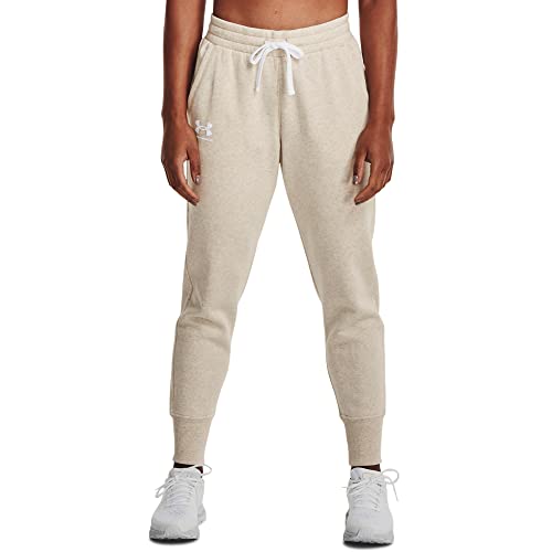 Under Armour Womens Rival Fleece Joggers , Oatmeal Light Heather (783)/White , Small