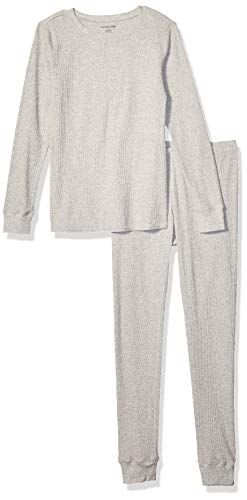 Amazon Essentials Women's Waffle Snug Fit Pajama Set, Grey Heather, Medium