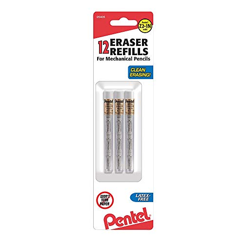 Pentel Eraser Refills For Mechanical Pencils, White, Pack Of 12