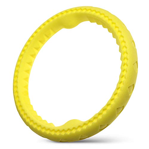 Fluffy Paws Dog Chewing Ring - Soft Rubber Ring Dental Chewing Teething Biting Chasing Training Toy for Small and Medium DogPuppy - 10", Yellow