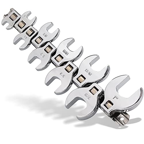 Crows Foot Wrench Set (SAE/Inch) Easily Access Hard-To-Reach Areas, Ideal for Tight Spaces, Great for Automotive Repair Work - Includes Sizes: From 3/8" to 1 Inch - 10-Piece Kit With Clip-on Organizer