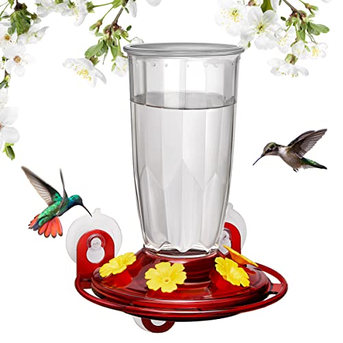 Kingsyard Window Hummingbird Feeder with 4 Feeding Ports, Circle Perches, 16 Ounce Hummer Birds Feeder for Outdoors, Easy to Clean and Refill, Hummingbird Gifts for Gardening Lovers (Clear)