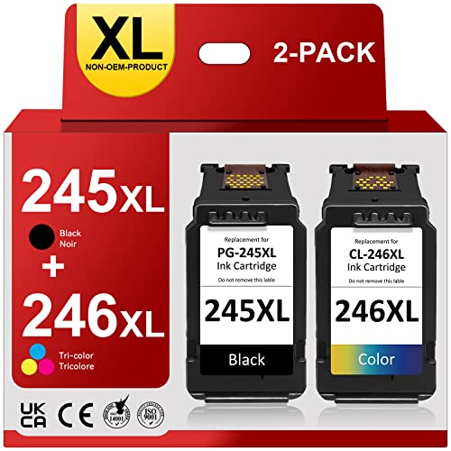 Printer Ink PG-245XL/ CL-246 XL for Canon Ink Cartridges 245 and 246 Combo Pack Fit for Pixma TR4520 MG2522 MG2525 TR4522 TS3320 TS3122 TS3322 MX490 MX492 TS202 MG2520 MG2922 MG3022 Printer (2 Pack)