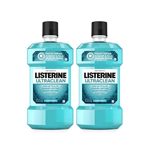 Listerine Ultraclean Oral Care Antiseptic Mouthwash, Everfresh Technology to Help Fight Bad Breath, Gingivitis, Plaque & Tartar, ADA-Accepted Oral Rinse, Cool Mint, 1 L, Pack of 2