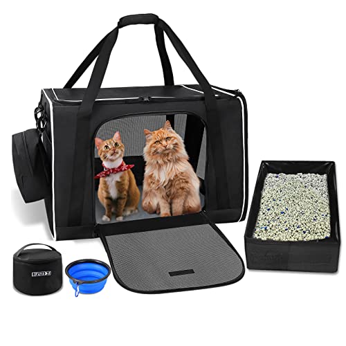 Petskd Large Pet Carrier 24"x17"x17" for Large Cats, Pet Carrier for 2 Cats or Medium Dog, Cat Carrier for Car Travel with Litter Box and Bowl, Cat Soft Carrier with Locking Safety Zipper