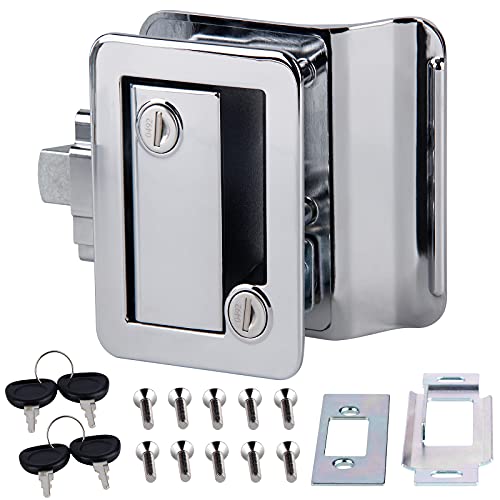 VOGREX RV Door Lock, Travel Trailer Entry Door Lock with Paddle Deadbolt, Camper Door Latch Handle with 4 Keys, Chrome Trailer Door Lock for Camper Travel Trailer RV