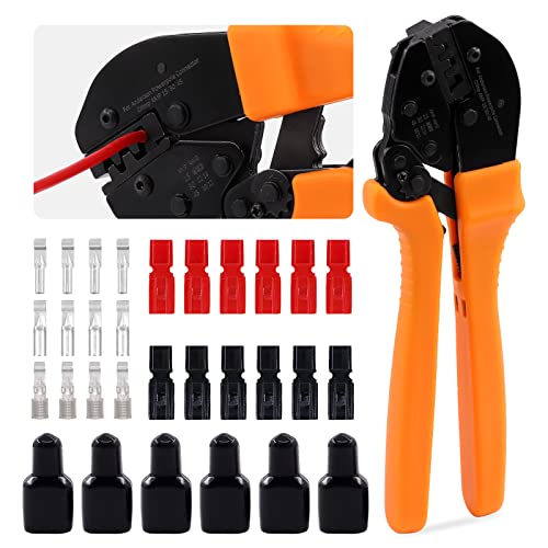 Glarks 31Pcs Power Connector Crimper Assortment Kit Set including Ratcheting Wire Crimper with 15A 30A 45A Power Connectors and Cap Compatible with Anderson Connector