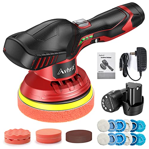 Avhrit Cordless Buffer Polisher kit with 2 Battery, 6 Inchs Polisher for Car Detailing, Car Buffer Waxer Kit with 6 Variable Speed Used for Car Detailing/Waxing/Buffer/Polisher