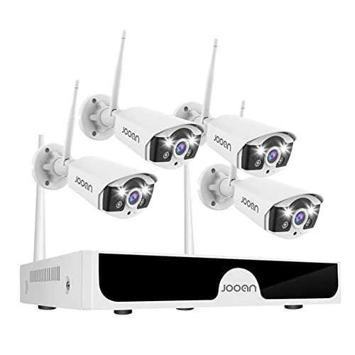 JOOAN 3MP Wireless Security Cameras System Outdoor IP67 Weatherproof with Floodlight, 2 Way Audio, Motion Detection, WiFi Outdoor Surveillance Hard Drive Record Expandable 10CH NVR H.265+, No HDD