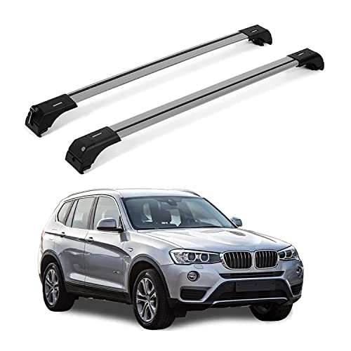 OMAC Crossbars Roof Racks for BMW X3 2010-2017 Silver | Car Rooftop Rail Cross Bar 165 Lbs Load Capacity Adjustable Anti-Theft Keyed Locking 2 Pcs | Carrier for All Your Cargo Luggage Bike Kayak