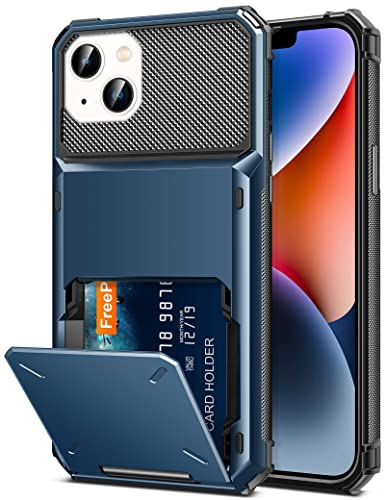 TITACUTE for iPhone 14 Plus Case Wallet 5 Credit Card Holder Slot Flip Cover Design Back Pocket Dual Layer Armor Anti-Scratch Hard Shell Hybrid TPU Protective Bumper for iPhone 14+ 6.7 Navy Blue