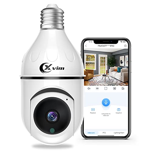 XVIM Wireless WiFi Light Bulb Camera, 3MP Light Bulb Security Camera, 360 Pan/Tilt Indoor Outdoor Security Camera, Motion Detection, Night Vision