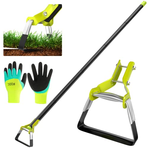 SORSWEET Garden Hoe, 74 Inches Hula Hoe, Adjustable Stirrup Hoe with Gardening Gloves, Garden Tools for Weeding and Loosening Soil