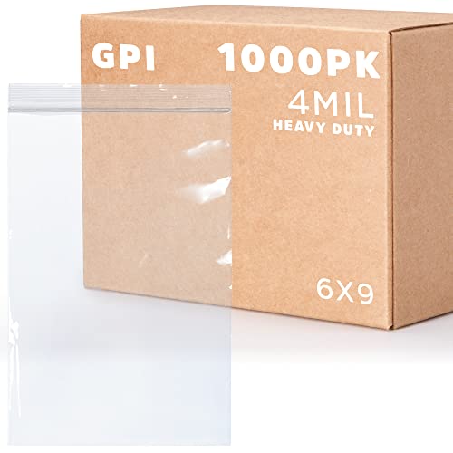 CLEAR PLASTIC RUSABLE ZIP BAGS - Bulk GPI Case Of 1000 6" x 9" 4 mil Thick Heavy Duty, Strong & Durable Poly Baggies With Resealable Zipper Lock For Travel, Storage, Packaging & Shipping.