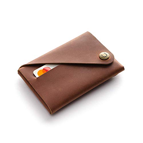 Minimalist Leather Wallet - Classic Brown, Stitchless Cardholder, Coin Purse, Italian Premium Quality, Vintage Unisex Pouch, Gift for Men/Women, Slim Money Clip, Crazy Horse Craft