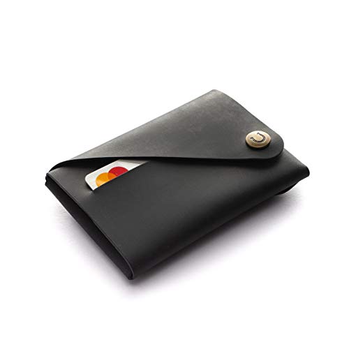 Minimalist Leather Wallet - Carbon Black, Stitchless Cardholder, Coin Purse, Italian Premium Quality, Vintage Unisex Pouch, Gift for Men/Women, Slim Money Clip, Crazy Horse Craft