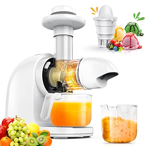 Cold Press Juicer Machine with Ceramic Auger, Slow Masticating Juicer 95% Juice Yield with Reverse Function, Quiet Motor Extractor, Easy to Clean Brush,Fruit Juicer, Vegetable Juicer