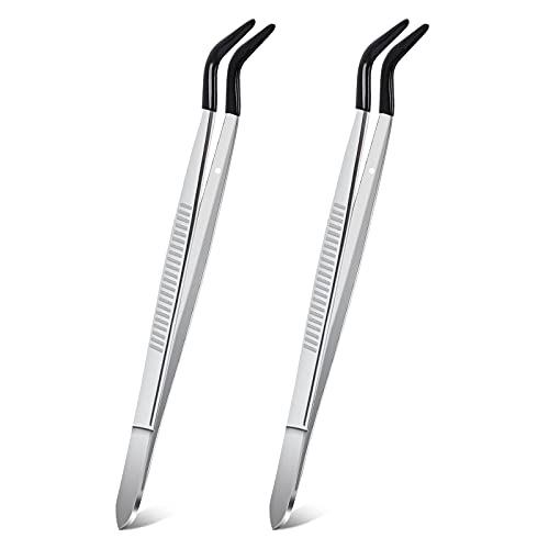 ASTER 2 Pieces Rubber Bent Tip Tweezers Rubber PVC Coated Non Marring Bent Tip Tweezers Curved Tipped Tweezers for Lab Industrial Jewelry Craft Tool