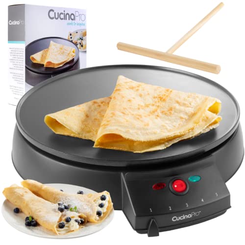 12" Griddle & Crepe Maker, Non-Stick Electric Crepe Pan w Batter Spreader & Recipe Guide- Dual Use for Blintzes Eggs Pancakes, Portable, Adjustable Temperature Settings- Mothers Day Breakfast, Gift