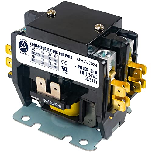 Appli Parts APAC-23024 Heavy Duty 2 Poles Contactor 30 Amp 24 Volts Coil Replacement for ac Compressor and Electrical Applications UL Certified 476929