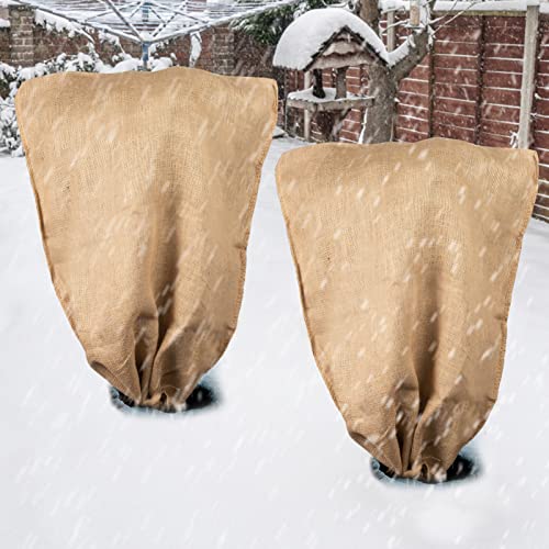 2 Pack Burlap Winter Plant Cover Bags- 23.6  39.4 inch Plant Frost Protector with Drawstring Reusable Plant Covers Freeze Protection Tree Freeze Blanket for Outdoor Garden Plants from Animal Eating