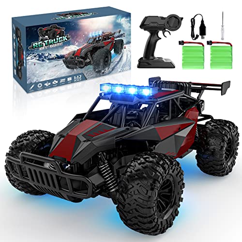 BLUEJAY Remote Control Car - 2.4GHz High Speed 33KM/H RC Cars Toys, 1:12 RC Monster Trucks Offroad Hobby RC Truck Toys with LED Headlight and Rechargeable Battery Gift for Adults Boys 8-12 Kids