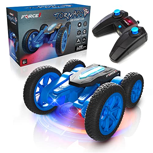 Force1 Tornado LED Remote Control Car for Kids - Double Sided Fast RC Car, 4WD Off-Road Stunt Car with 360 Flips, All Terrain Tires, LEDs, RC Crawler Rechargeable Toy Car Battery, Easy Kids Car Remote