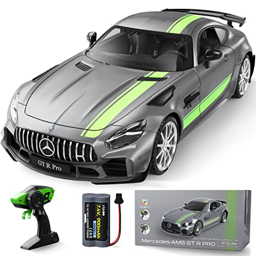 MIEBELY Remote Control Car, Mercedes Benz 1/12 Scale Official authorized GT R Pro Rc Cars 7.4V 900mAh Rechargeable Battery 2.4Ghz Rc Drift Cars W/ LED Toy Car Birthday Gift for Boys Kids Adults Age 6+