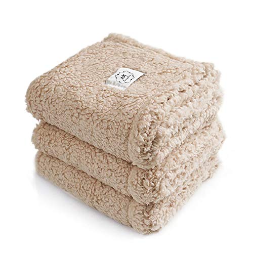 1 Pack 3 Calming Blankets Fluffy Premium Fleece Pet Blanket Soft Sherpa Throw for Dog Puppy Cat Beige Small (23x16'')