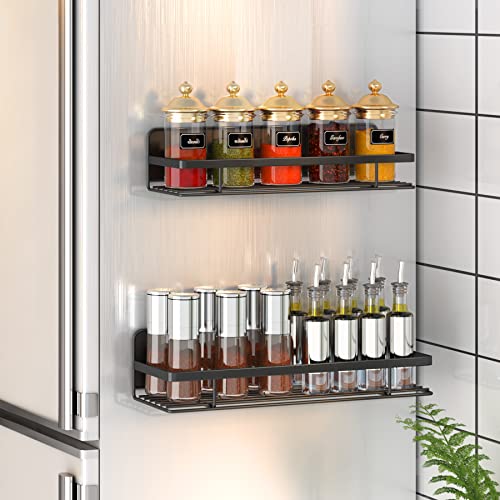 Yicloud Magnetic Spice Rack for Refrigerator, Microwave Oven, Moveable Fridge Spice Rack Organizer, Kitchen Magnet Spice Shelves for Side of Refrigerator, Black, 2 Pack