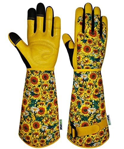 MSUPSAV Gardening Gloves for Women,Garden Gloves for Puncture Resistant,Thorn-Proof Rose Gardening Gloves(Small, Sunflower)